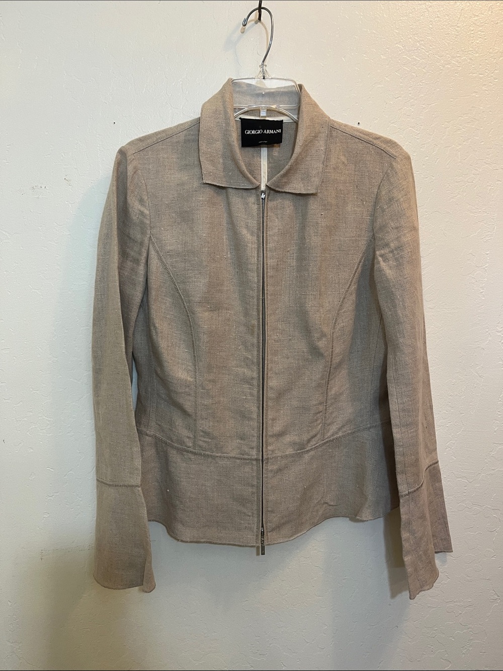 Giorgio Armani Neutral Beige Zip-Front Blazer Jacket